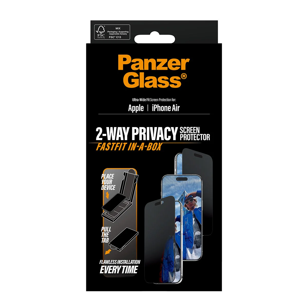 PanzerGlass® 2-Way Privacy Screen Protector iPhone Air | Ultra-Wide Fit w. FASTFIT IN-A-BOX - Image 3