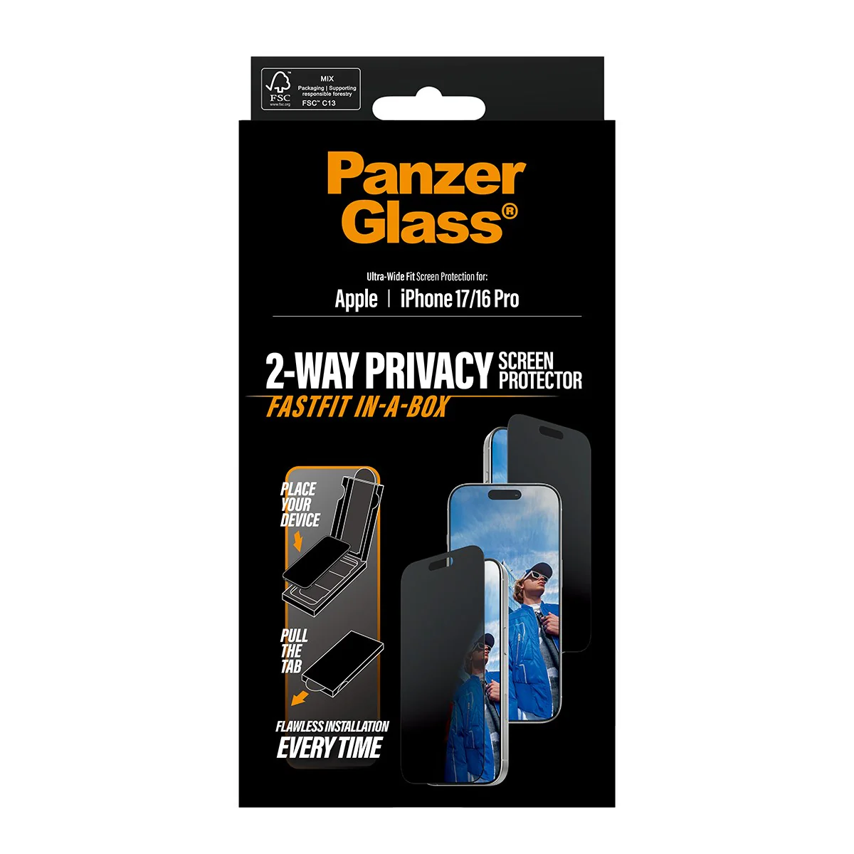 PanzerGlass® 2-Way Privacy Screen Protector iPhone 17 | iPhone 16 Pro | Ultra-Wide Fit w. FASTFIT IN-A-BOX - Image 3