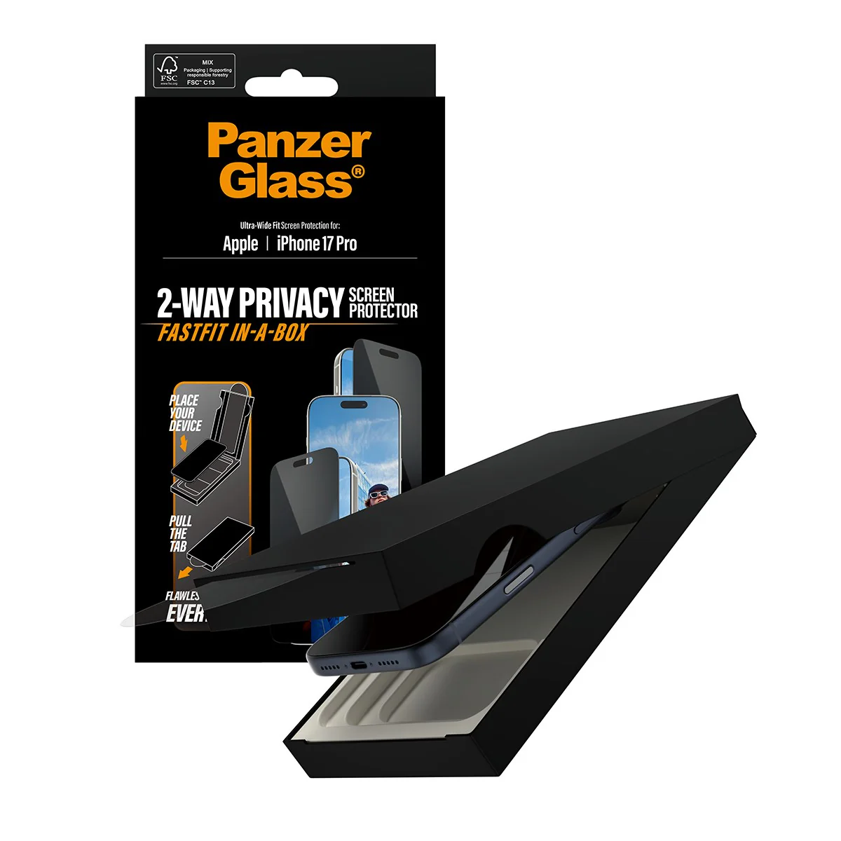 PanzerGlass® 2-Way Privacy Screen Protector iPhone 17 Pro | Ultra-Wide Fit w. FASTFIT IN-A-BOX - Image 6