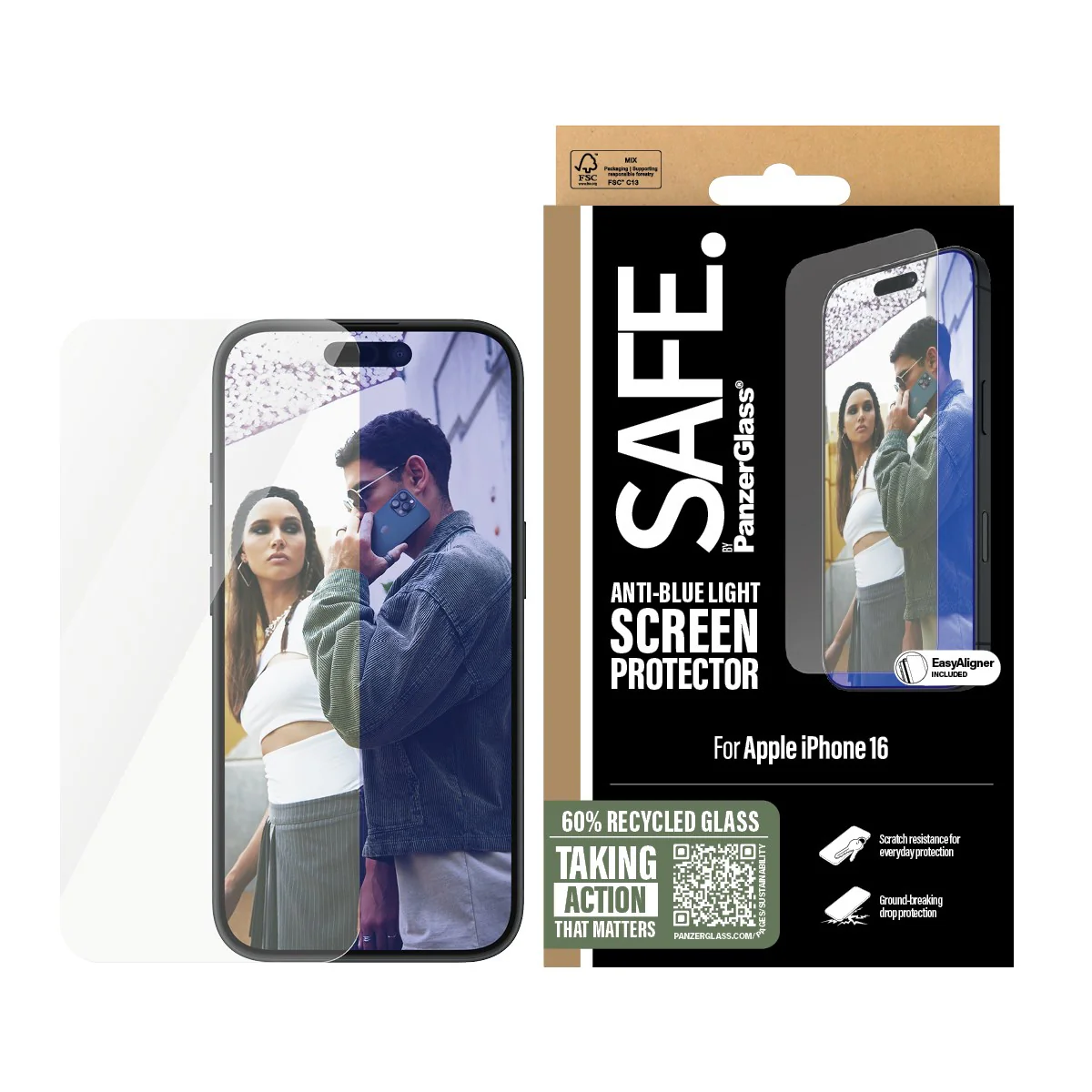 SAFE. by PanzerGlass® Anti-Blue Light Screen Protector iPhone 16 | 15 | Ultra-Wide Fit - Image 2