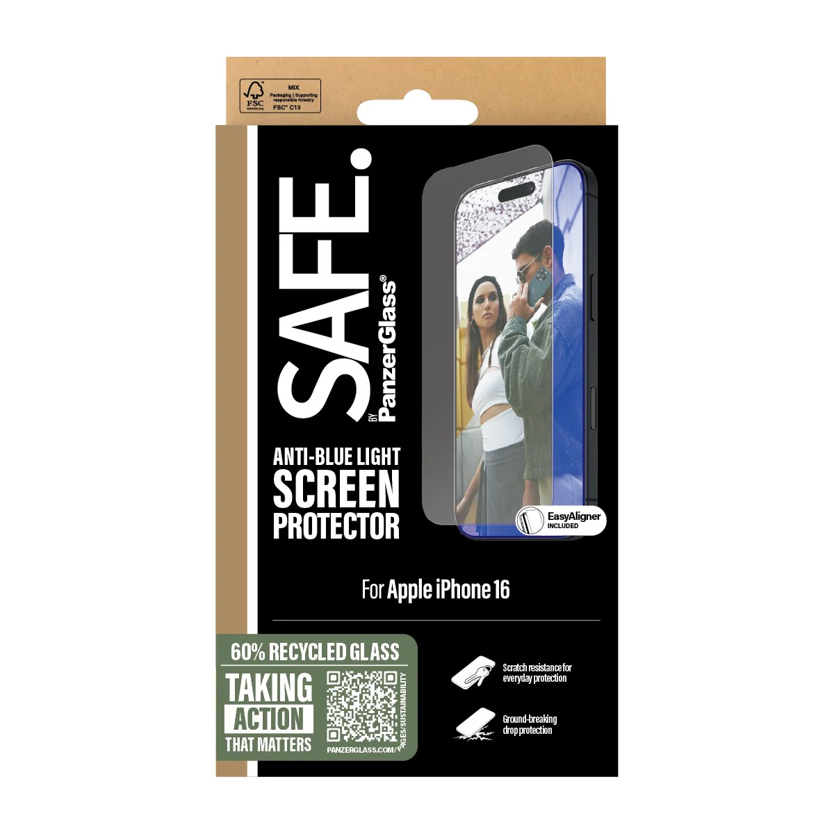 SAFE. by PanzerGlass® Anti-Blue Light Screen Protector iPhone 16 | 15 | Ultra-Wide Fit - Image 3