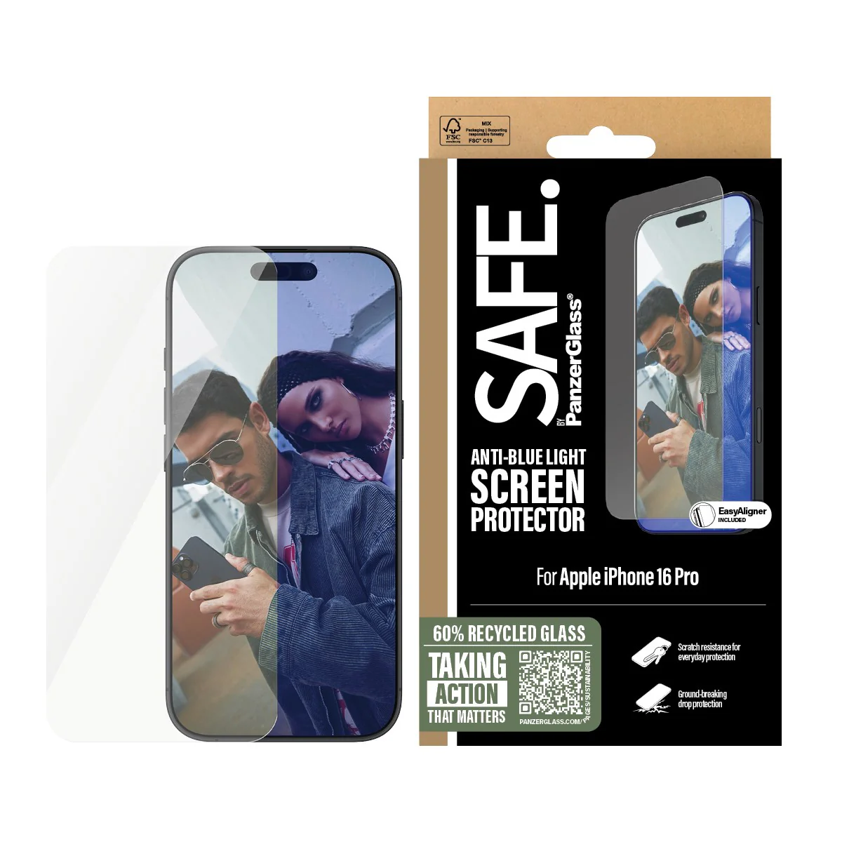 SAFE. by PanzerGlass® Anti-Blue Light Screen Protector iPhone 16 Pro | Ultra-Wide Fit - Image 2