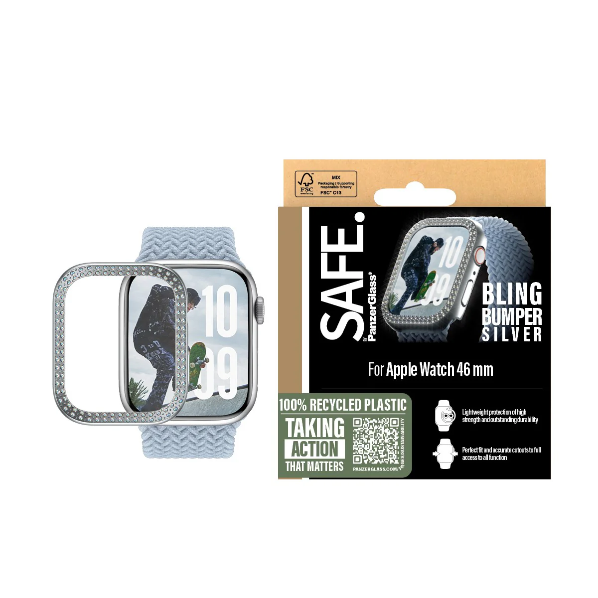 SAFE. by PanzerGlass® Bling Bumper Silver Apple Watch Series 11 | 10 | 46mm - Image 2