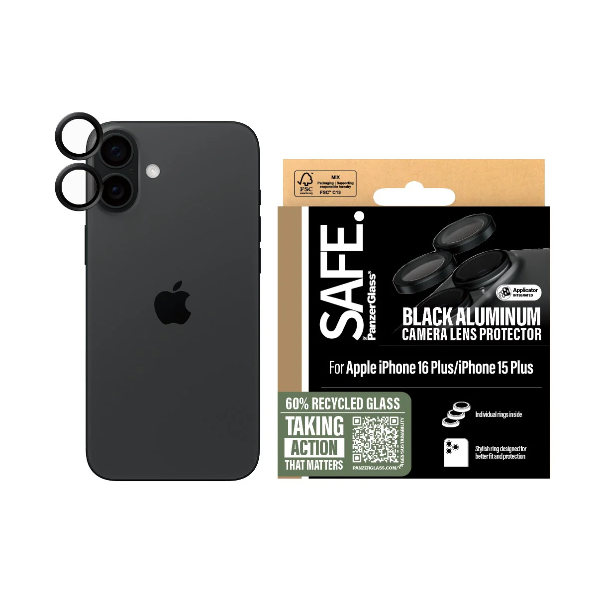 SAFE. by PanzerGlass® Camera Lens Protector Black iPhone 16 | 16 Plus - Image 2