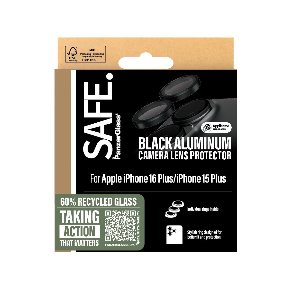SAFE. by PanzerGlass® Camera Lens Protector Black iPhone 16 | 16 Plus - Image 3