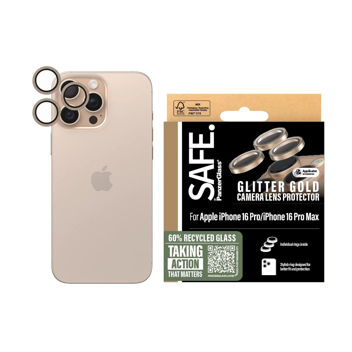 SAFE. by PanzerGlass® Camera Lens Protector Glitter Gold iPhone 16 Pro | 16 Pro Max - Image 2