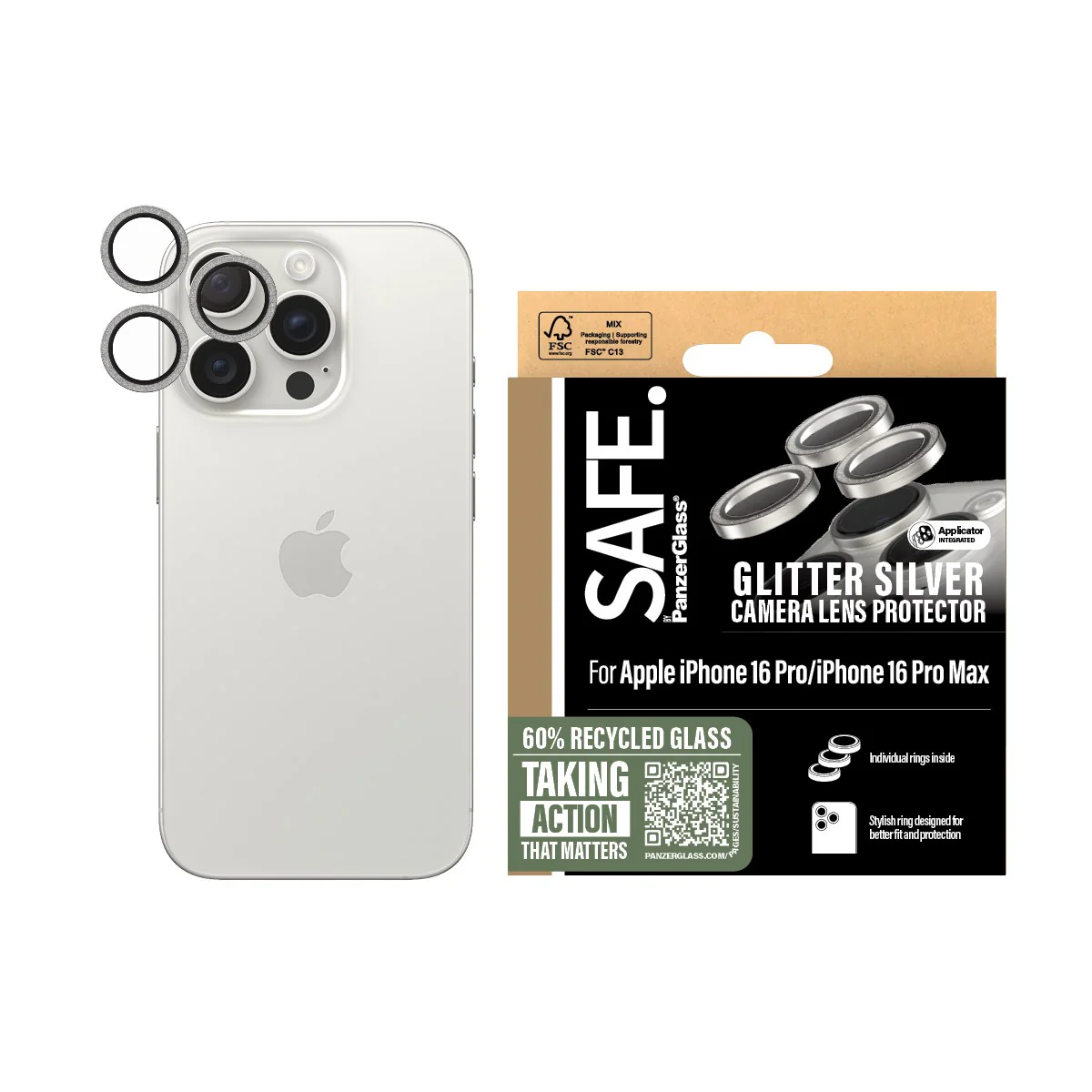 SAFE. by PanzerGlass® Camera Lens Protector Glitter Silver iPhone 16 Pro | 16 Pro Max - Image 2