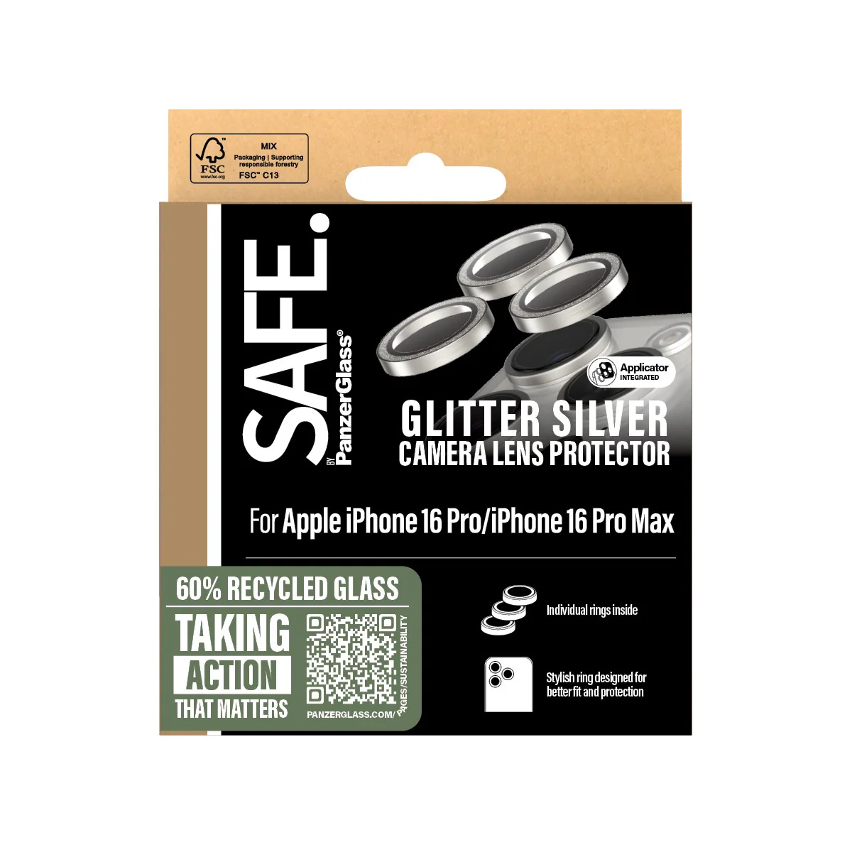 SAFE. by PanzerGlass® Camera Lens Protector Glitter Silver iPhone 16 Pro | 16 Pro Max - Image 3
