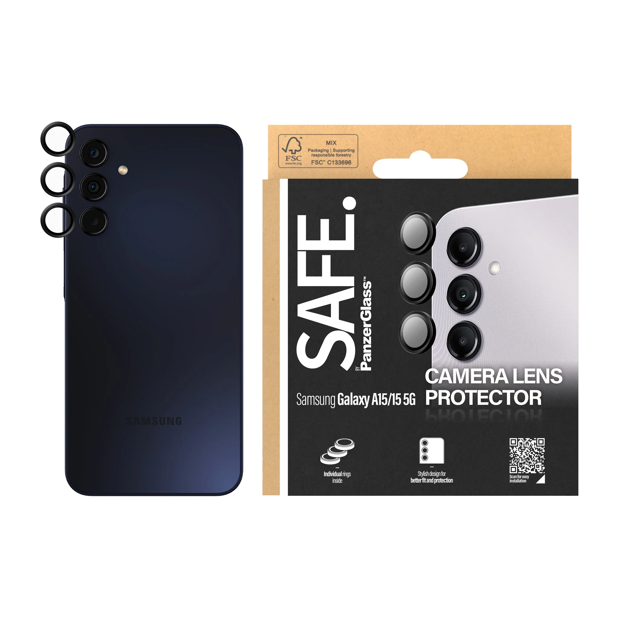 SAFE. by PanzerGlassÂź Camera Lens Protector Black Samsung Galaxy A15 | A15 5G - Image 2