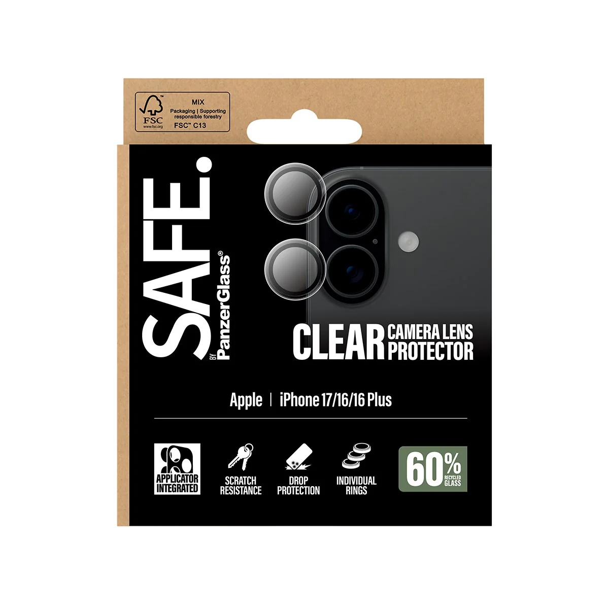 SAFE. by PanzerGlassÂź Camera Lens Protector Transparent iPhone 17 | iPhone 16 | 16 Plus - Image 3
