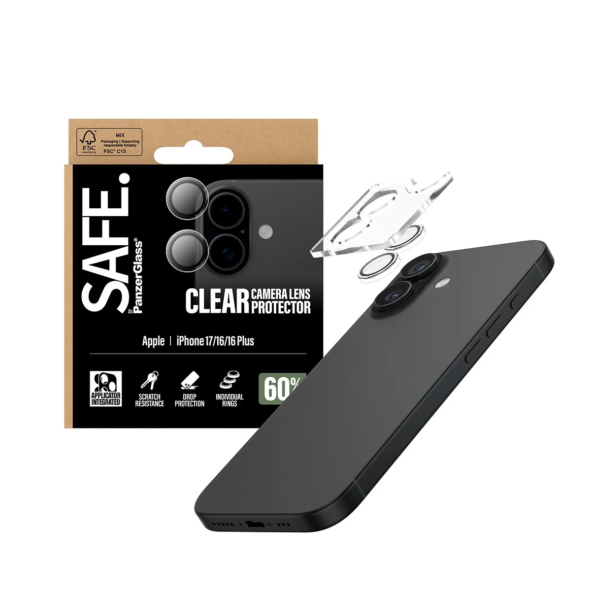 SAFE. by PanzerGlassÂź Camera Lens Protector Transparent iPhone 17 | iPhone 16 | 16 Plus - Image 5