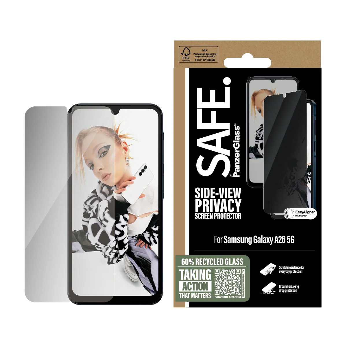 SAFE. by PanzerGlass® 2-Way Privacy Screen Protector Samsung Galaxy A26 5G | Ultra-Wide Fit w. EasyAligner - Image 2