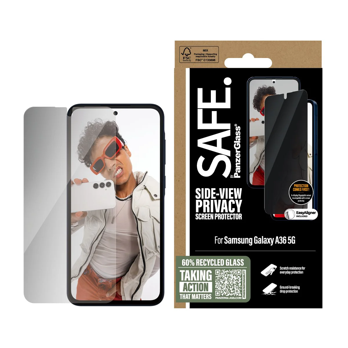 SAFE. by PanzerGlass® 2-Way Privacy Screen Protector Samsung Galaxy A36 5G | Ultra-Wide Fit w. EasyAligner - Image 2