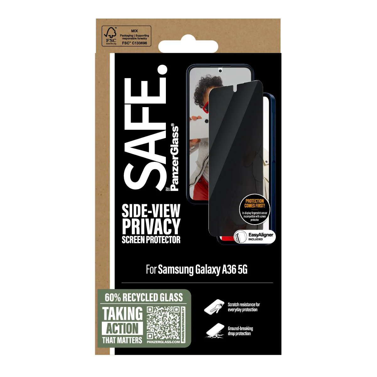 SAFE. by PanzerGlass® 2-Way Privacy Screen Protector Samsung Galaxy A36 5G | Ultra-Wide Fit w. EasyAligner - Image 3