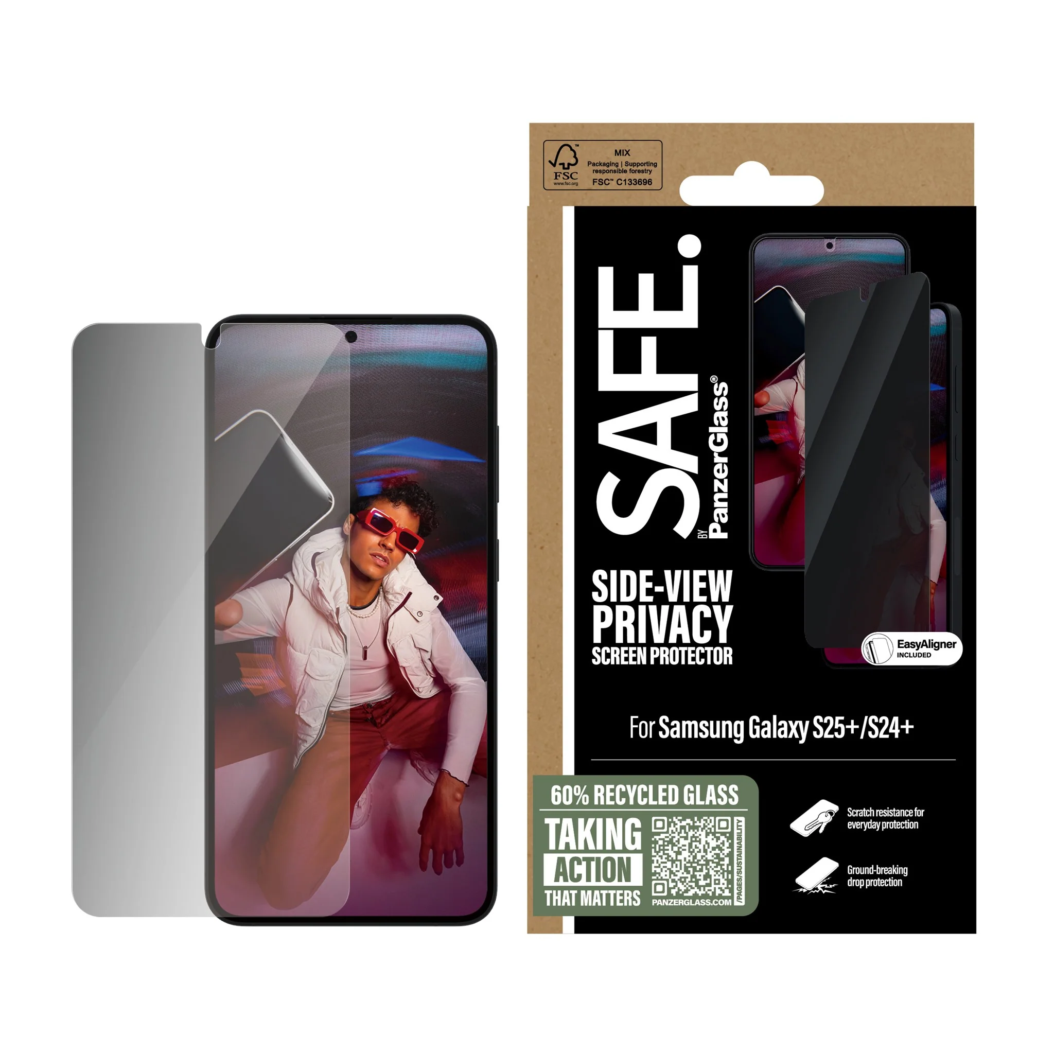SAFE. by PanzerGlassÂź 2-Way Privacy Screen Protector Samsung Galaxy S25+ | S24+ | Ultra-Wide Fit w. EasyAligner - Image 2