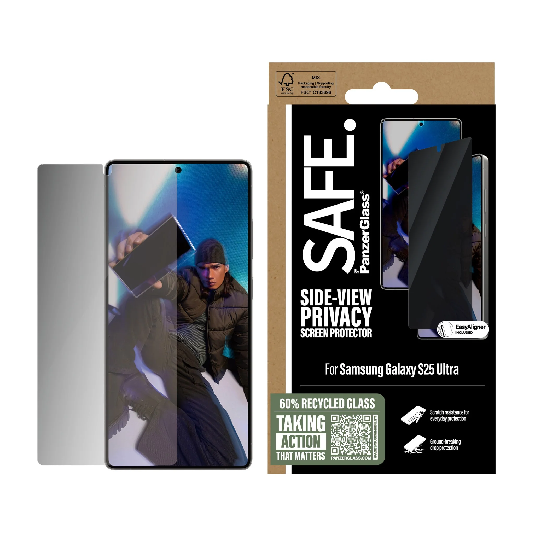 SAFE. by PanzerGlass® 2-Way Privacy Screen Protector Samsung Galaxy S25 Ultra | Ultra-Wide Fit w. EasyAligner - Image 2