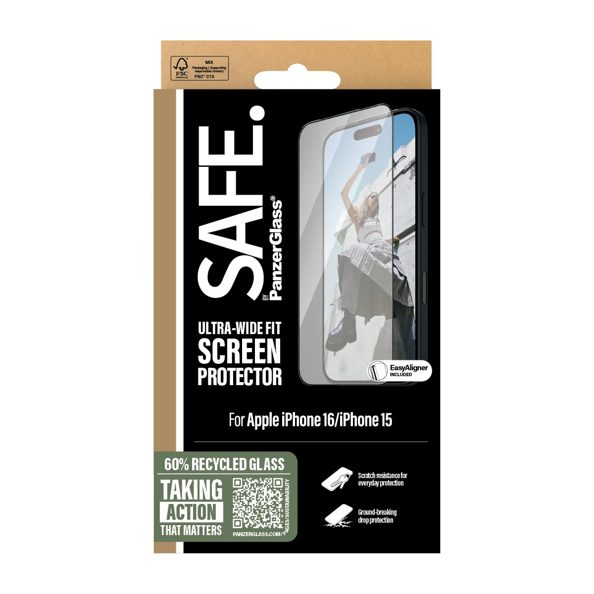 SAFE. by PanzerGlassÂź Screen Protection w. Black Frame iPhone 16 | 15 | Ultra-Wide Fit - Image 3