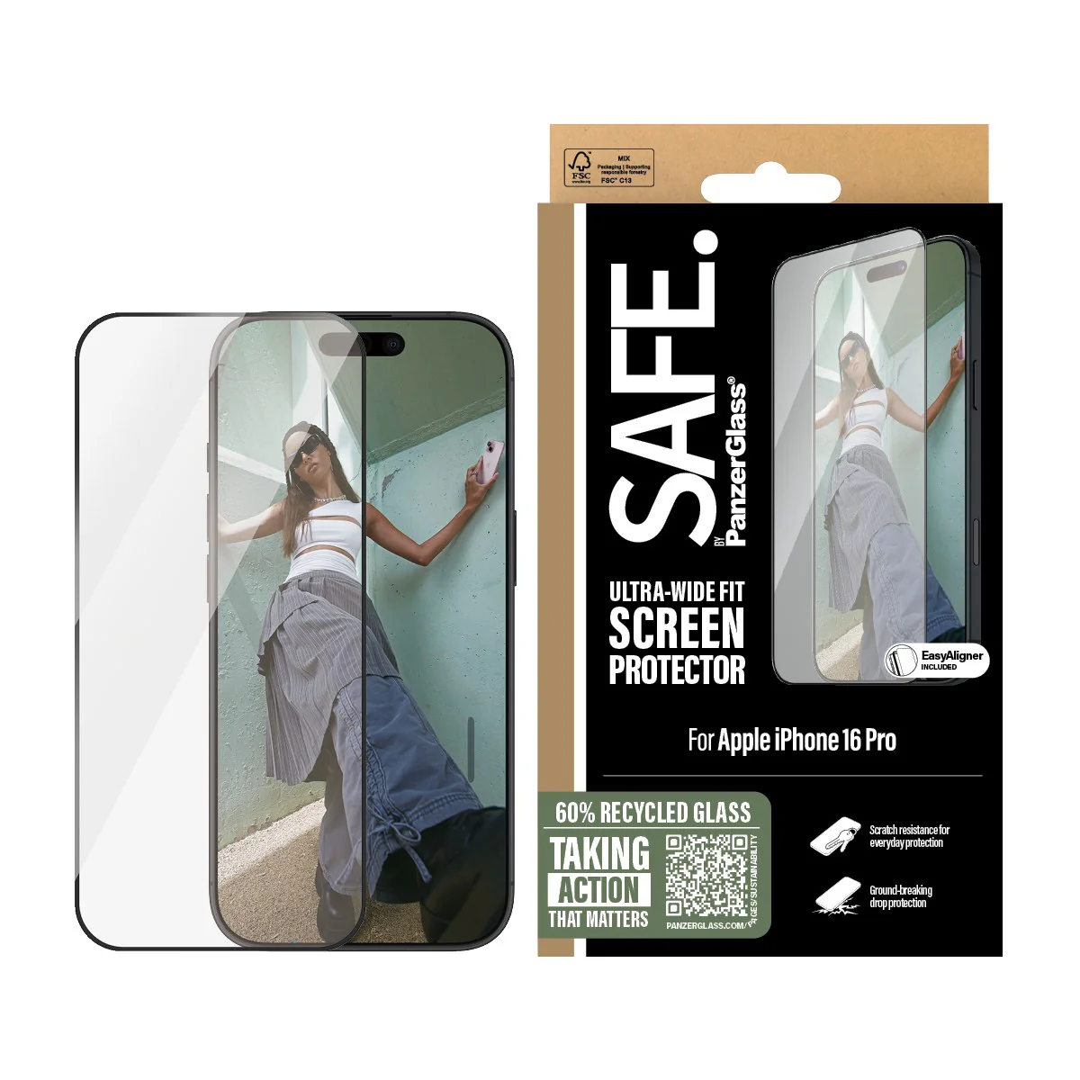 SAFE. by PanzerGlassÂź Screen Protection w. Black Frame iPhone 16 Pro | Ultra-Wide Fit - Image 2