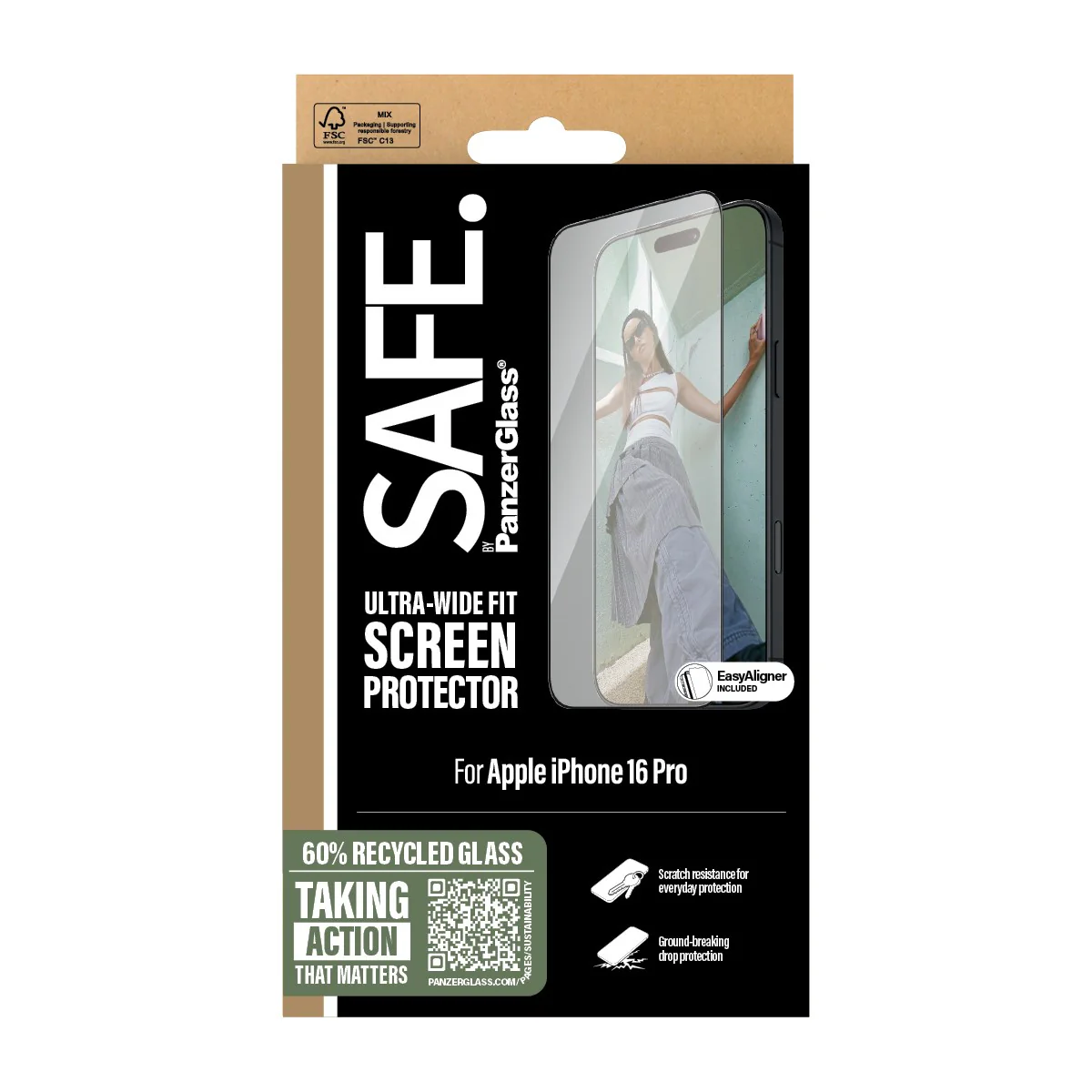 SAFE. by PanzerGlassÂź Screen Protection w. Black Frame iPhone 16 Pro | Ultra-Wide Fit - Image 3