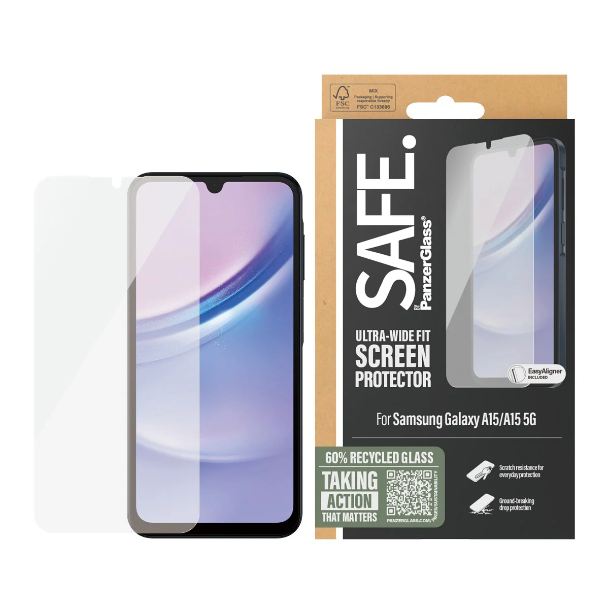 SAFE. by PanzerGlass® Screen Protector by Samsung Galaxy A15 | A15 5G | Ultra-Wide Fit w. EasyAligner - Image 2
