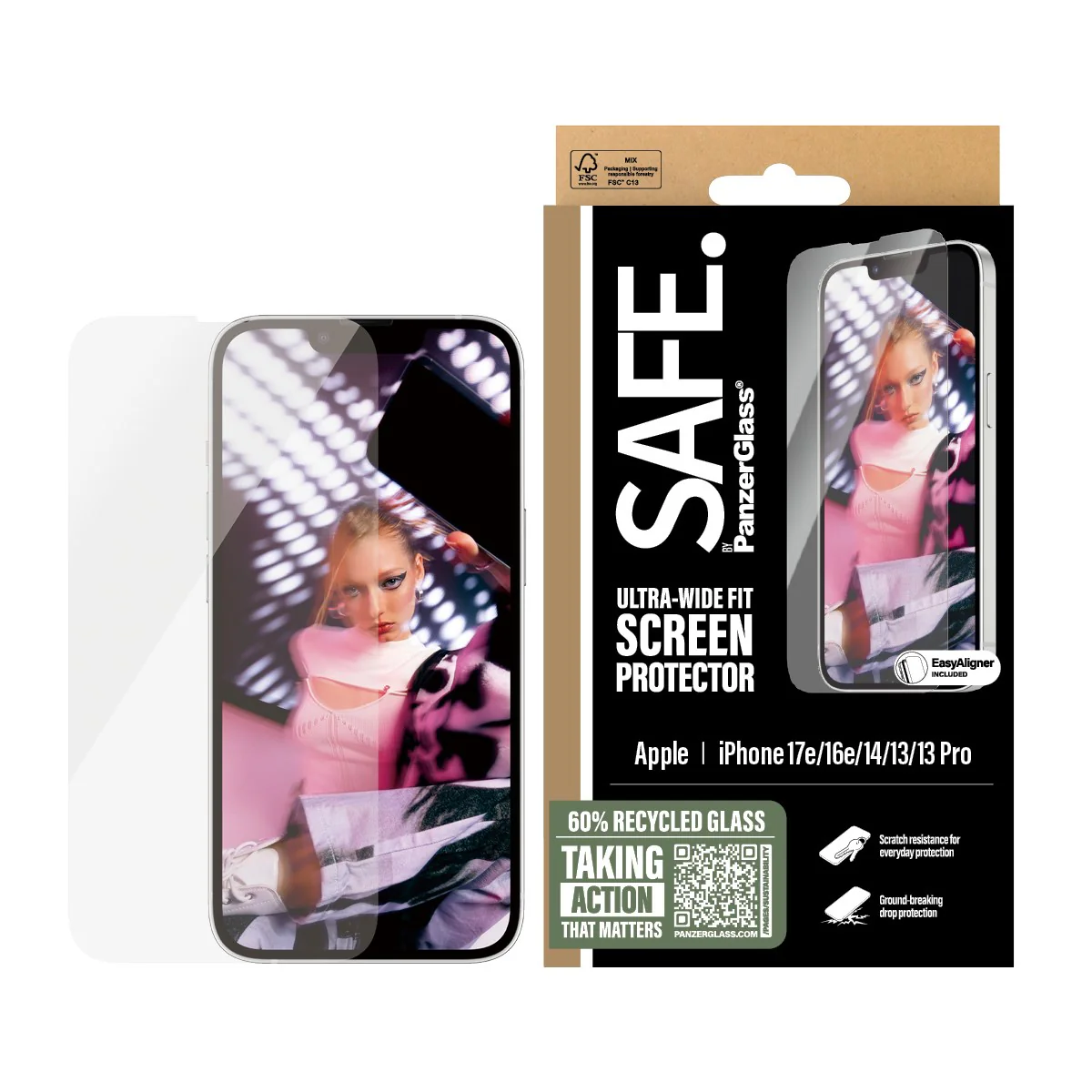 SAFE. by PanzerGlass® Screen Protector iPhone 17e | 16e | 14 | 13 | 13 Pro | Ultra-Wide Fit w. EasyAligner - Image 2
