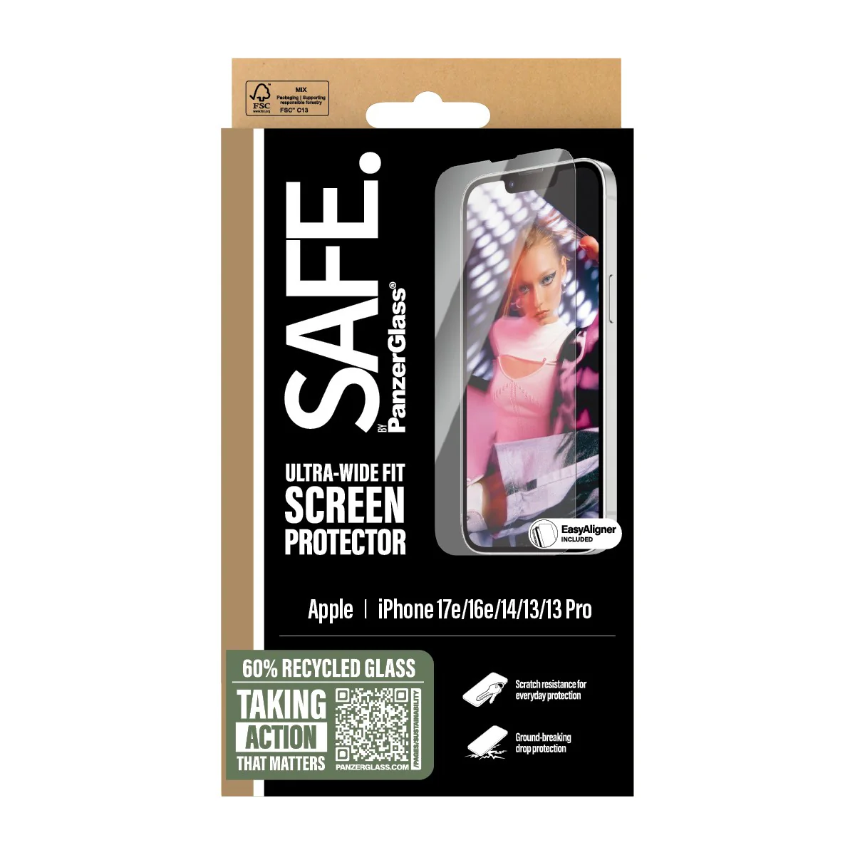 SAFE. by PanzerGlass® Screen Protector iPhone 17e | 16e | 14 | 13 | 13 Pro | Ultra-Wide Fit w. EasyAligner - Image 3