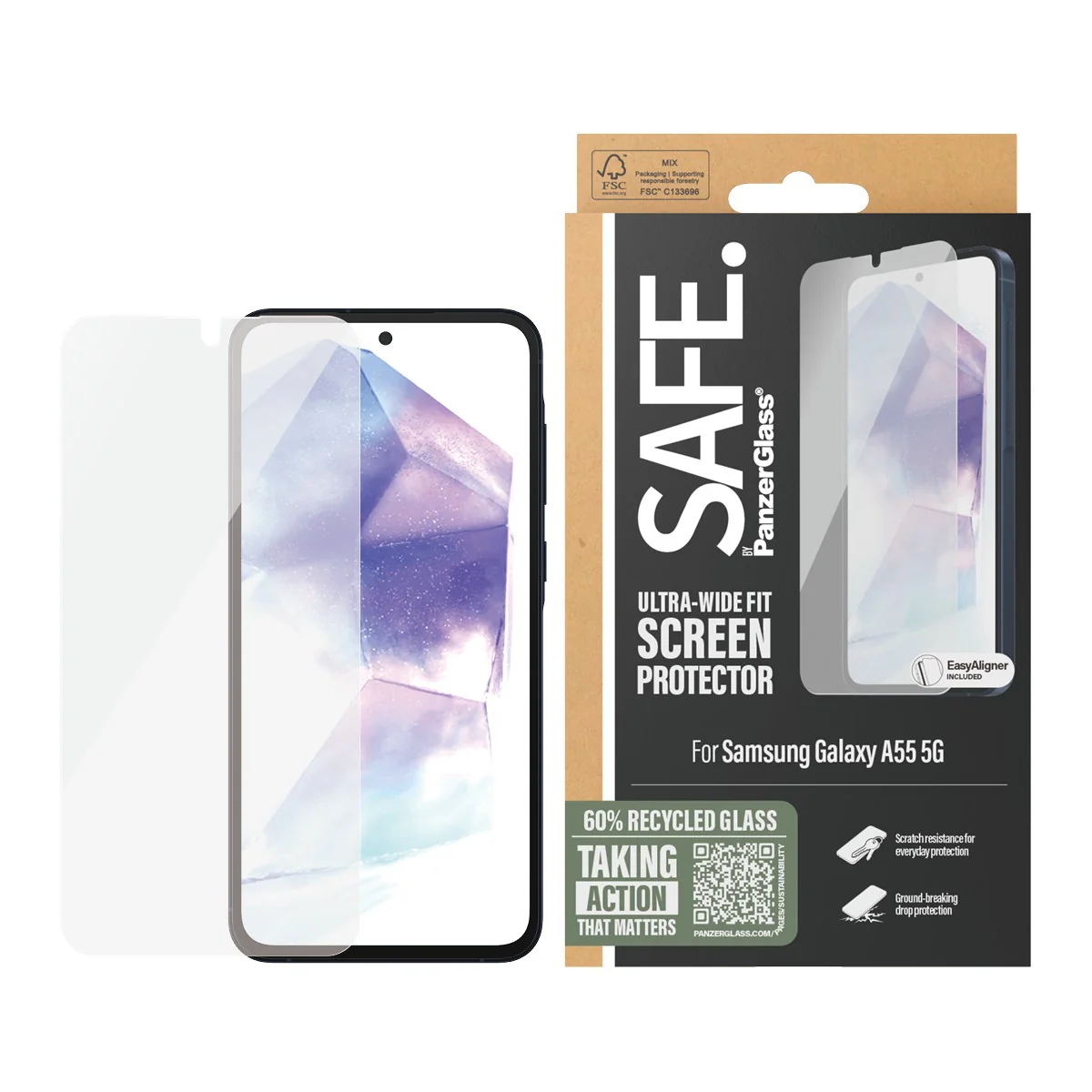 SAFE. by PanzerGlassÂź Screen Protector Samsung Galaxy A55 5G | Ultra-Wide Fit w. EasyAligner - Image 2