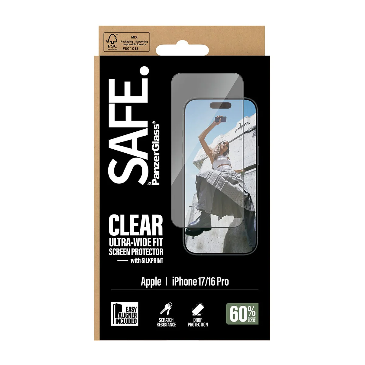 SAFE. by PanzerGlass® Screen Protector w. Black Frame iPhone 17 | 16 Pro | Ultra-Wide Fit w. EasyAligner - Image 3